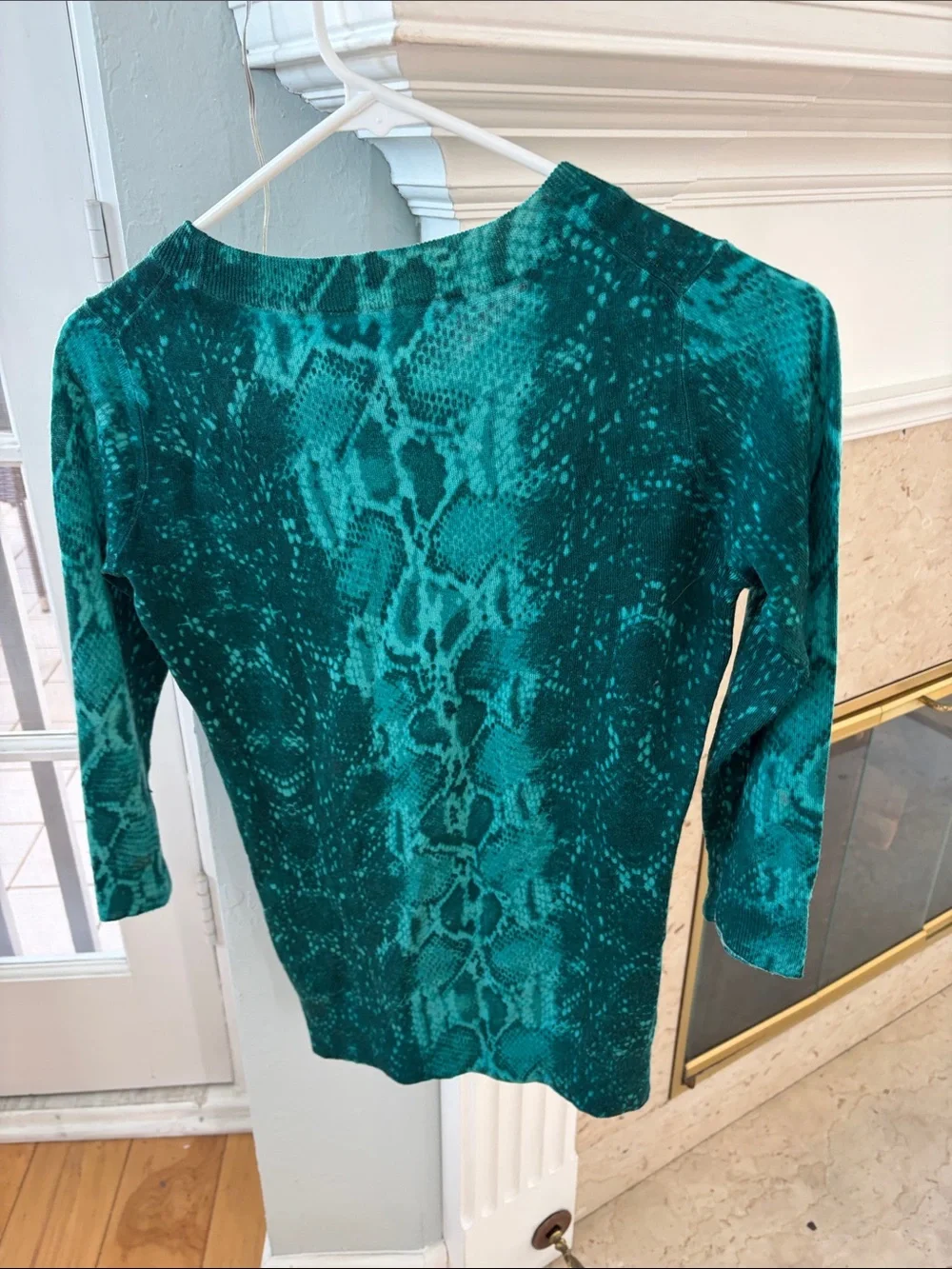 J. Crew Teal Snake-Print Crewneck Merino Wool Lightweight Sweater